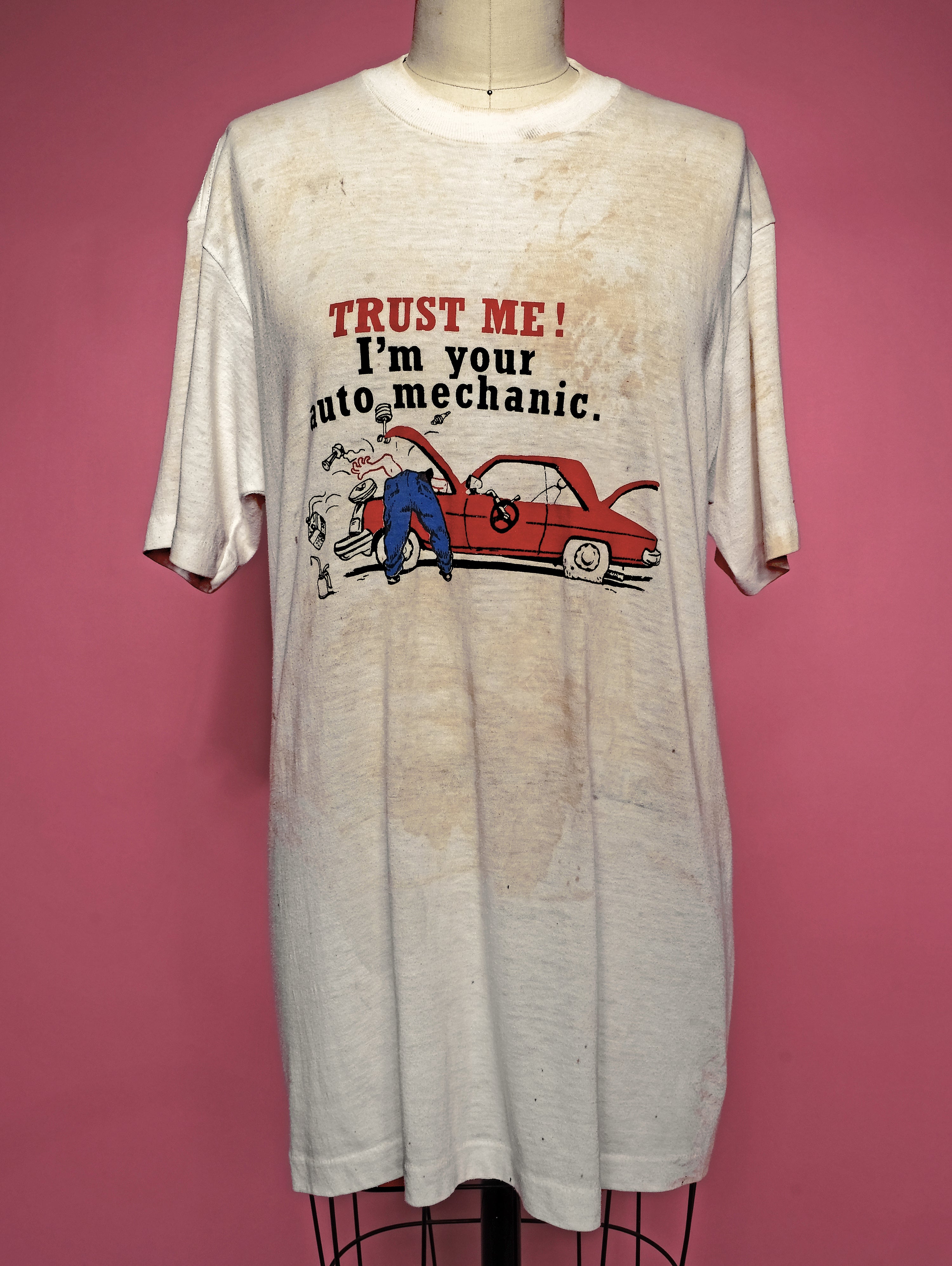 Vtg 80s Paper Thin Destroyed Auto Mechanic Tee