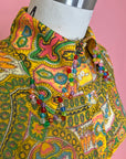 Vtg Sheer Ruched Jeweled Blouse