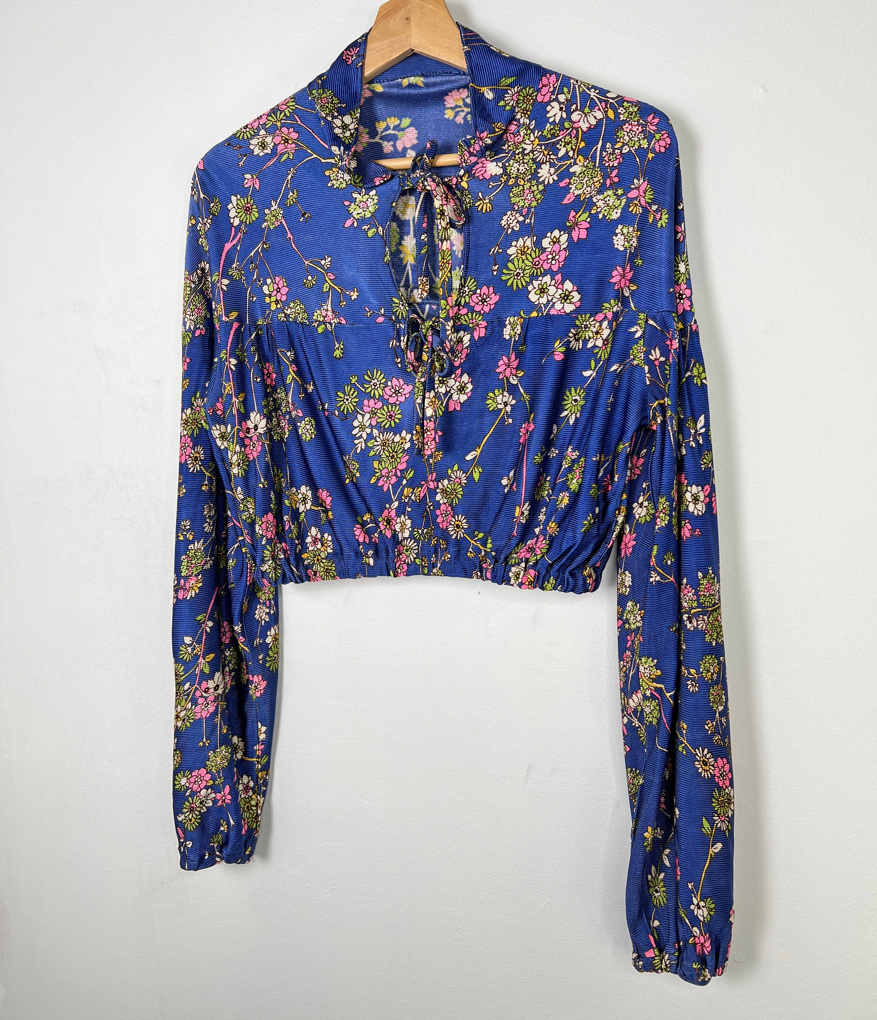 Vintage Floral Slinky Peasant Top