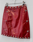 Vtg Studded Red Leather Mini Skirt