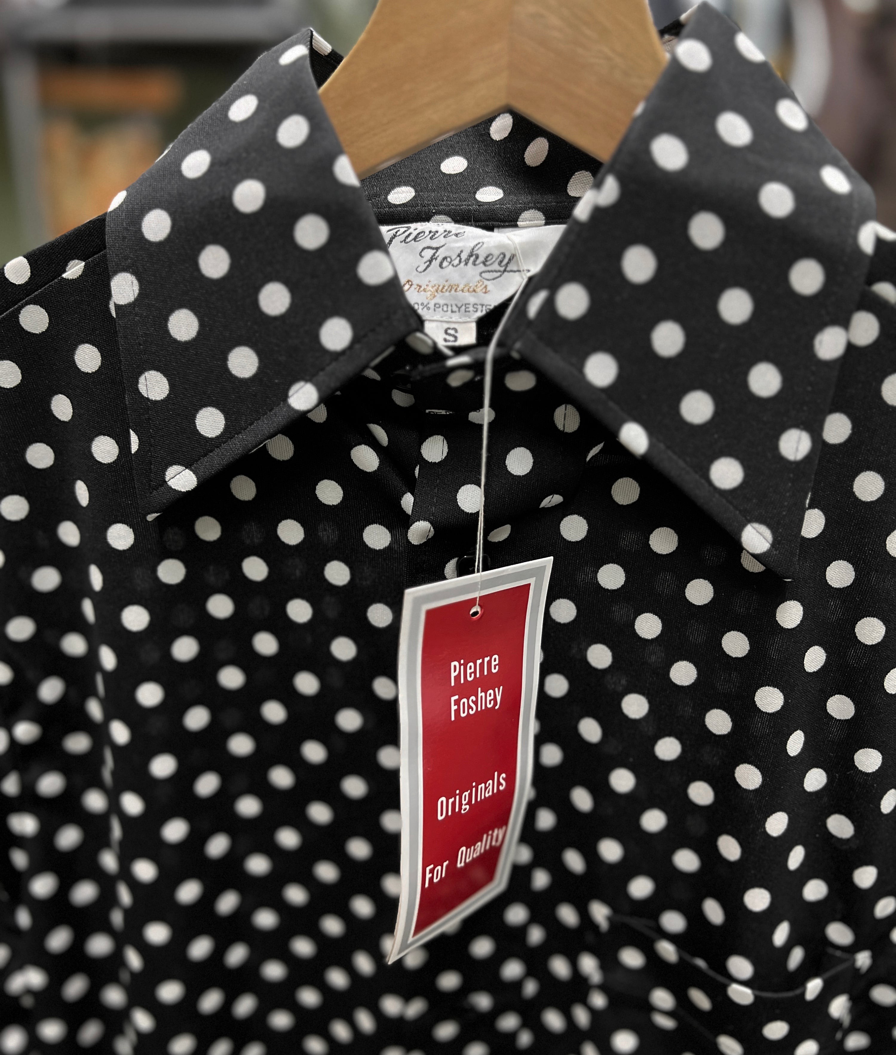 Vtg 70s Black and White Polka Dot Button-Up Shirt Size S