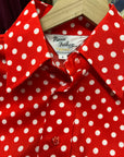 Vtg 70s Red and White Polka Dot Button-Up Shirt Size S