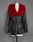 Vtg Custom Leather Jacket w/ Faux Fur Shag Collar Size M/L