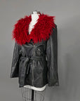 Vtg Custom Leather Jacket w/ Faux Fur Shag Collar Size M/L