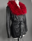 Vtg Custom Leather Jacket w/ Faux Fur Shag Collar Size M/L