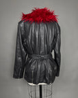 Vtg Custom Leather Jacket w/ Faux Fur Shag Collar Size M/L