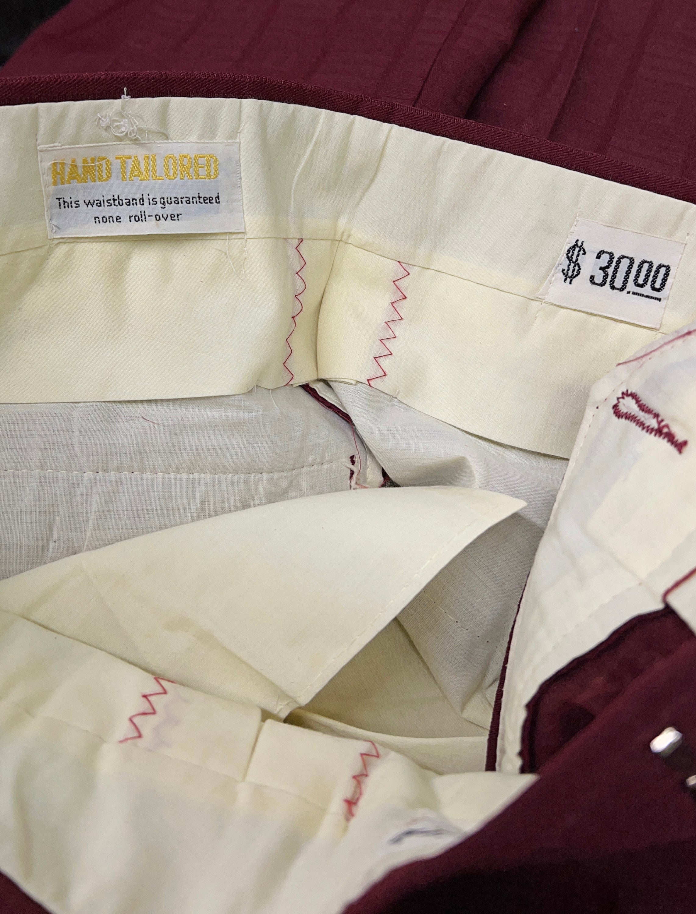 Deadstock 70s Wine Hand-Tailored Polyester Pants Size 30