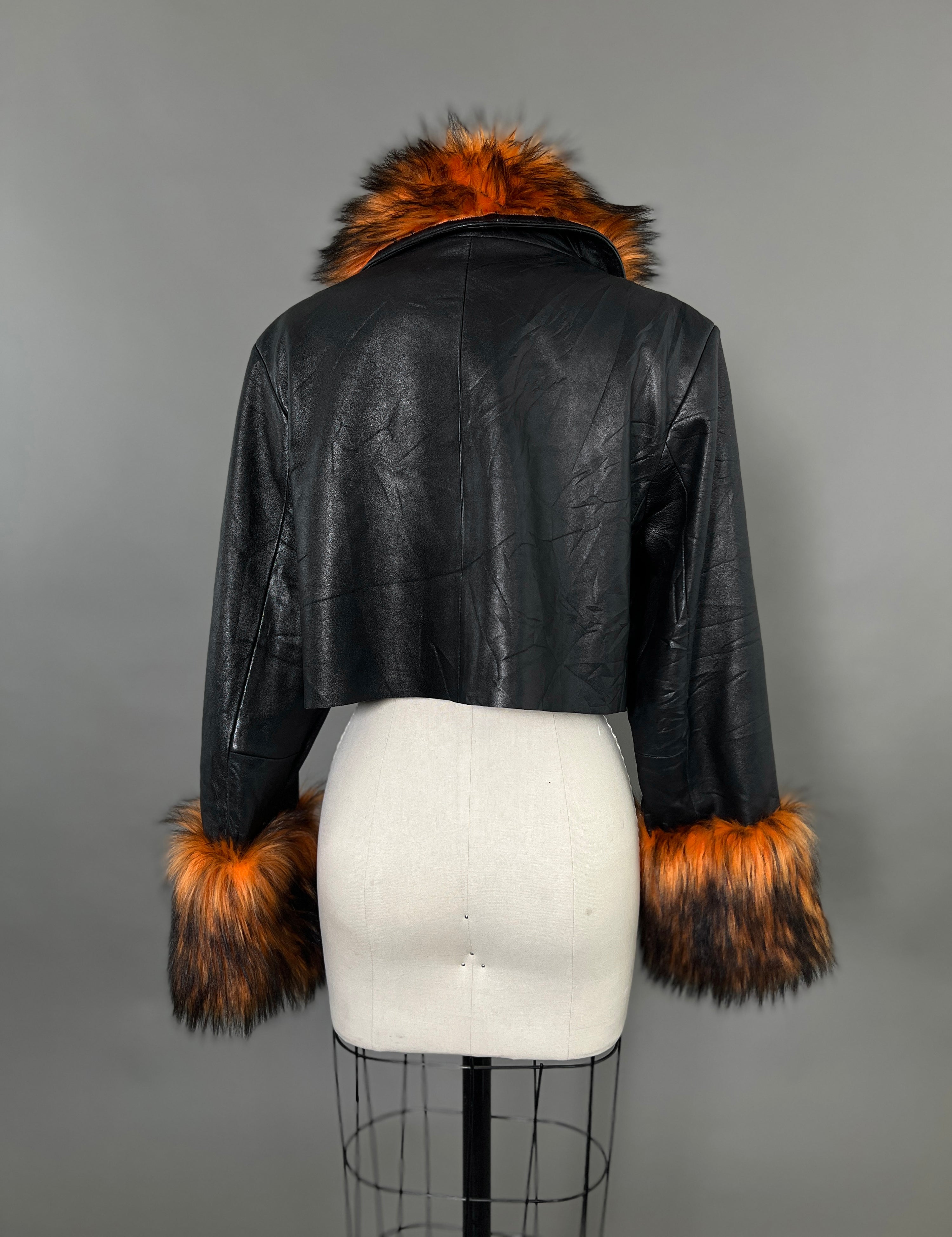 Custom Leather Jacket w/ Faux Fur Collar &amp; Cuffs