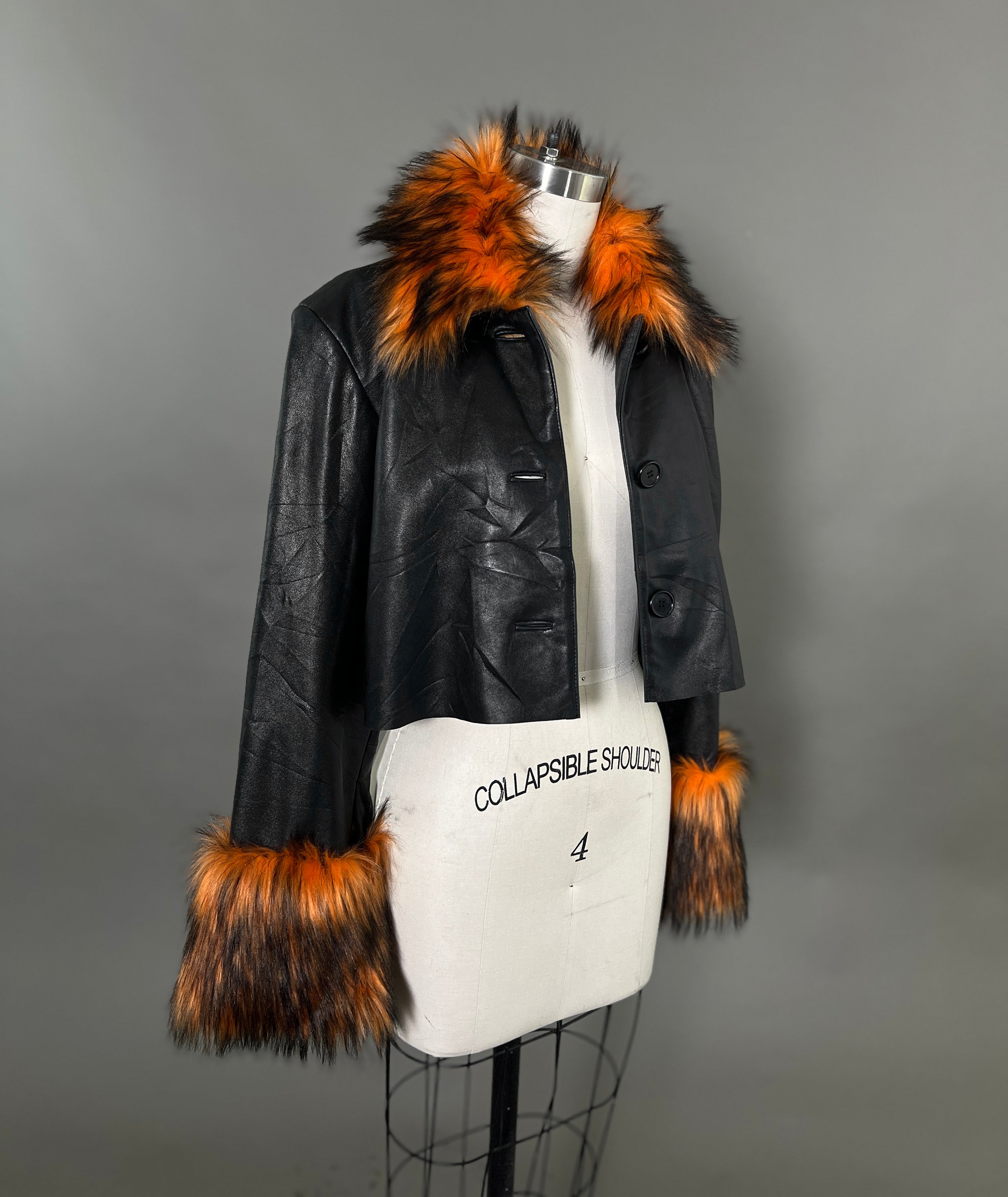 Custom Leather Jacket w/ Faux Fur Collar &amp; Cuffs