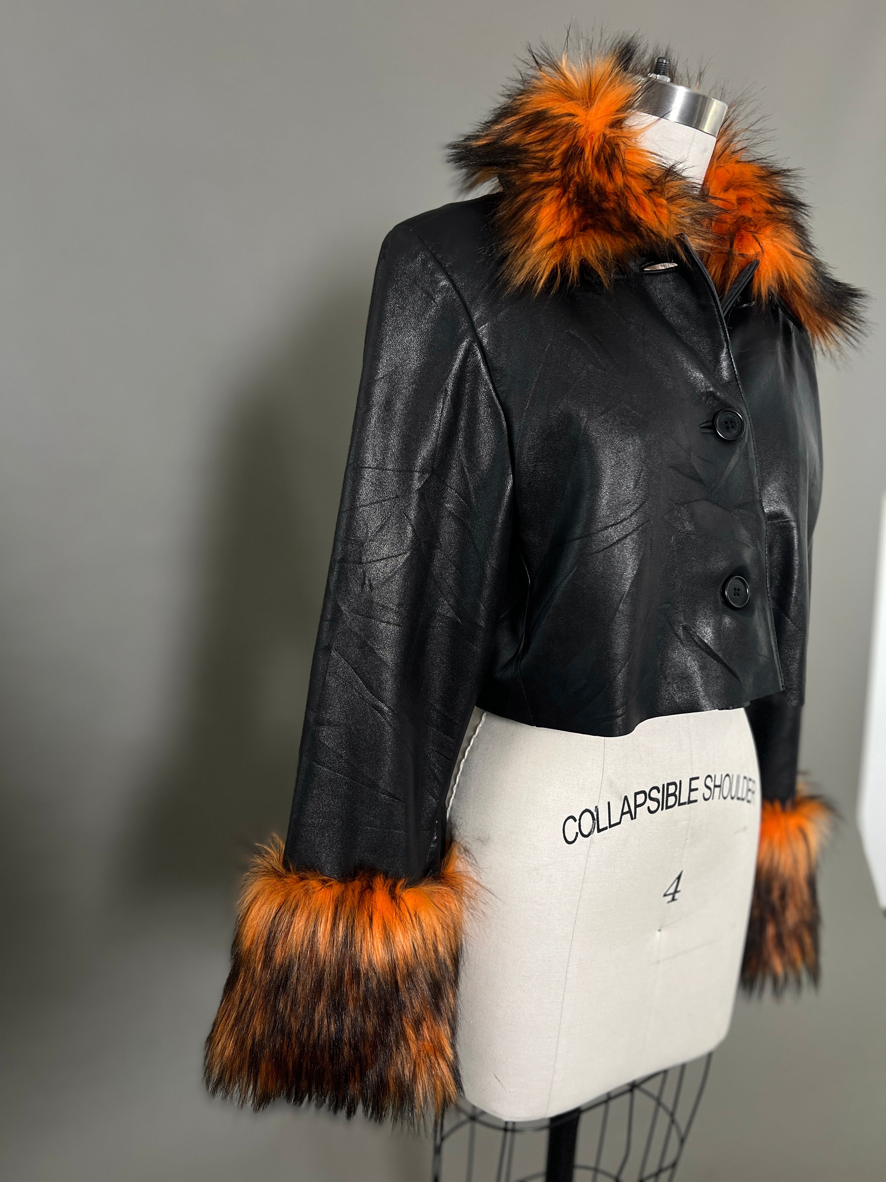 Custom Leather Jacket w/ Faux Fur Collar &amp; Cuffs