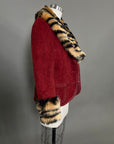 Custom Suede Jacket w/ Faux Tiger Fur Collar & Cuffs Size S/M