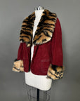 Custom Suede Jacket w/ Faux Tiger Fur Collar & Cuffs Size S/M