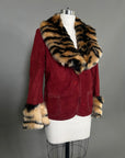 Custom Suede Jacket w/ Faux Tiger Fur Collar & Cuffs Size S/M