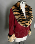 Custom Suede Jacket w/ Faux Tiger Fur Collar & Cuffs Size S/M