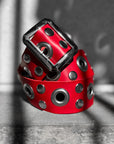 Red Gimme More Studded Grommet Belt