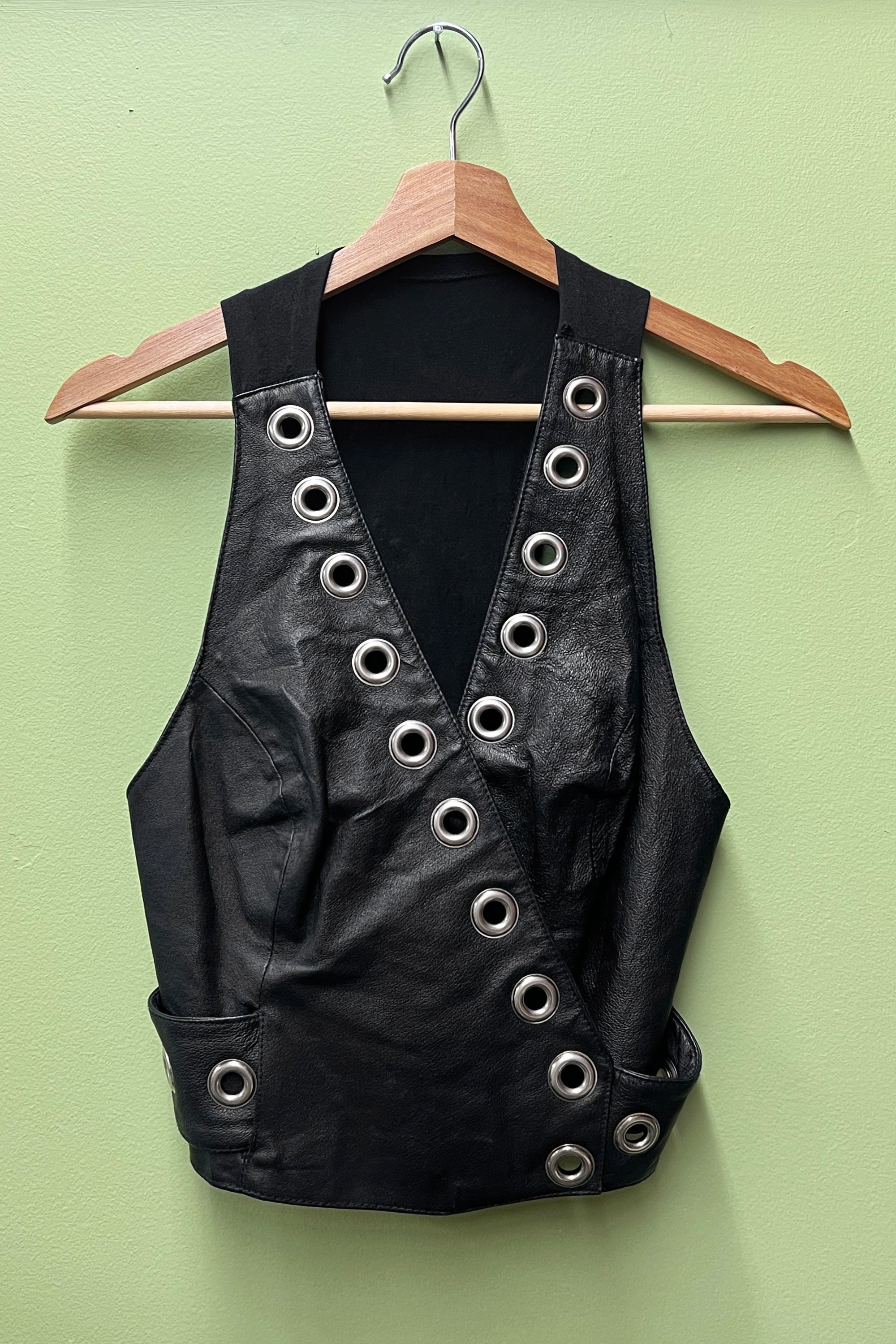 Babylon Black Leather Grommet Top