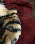 Custom Suede Jacket w/ Faux Tiger Fur Collar & Cuffs Size S/M