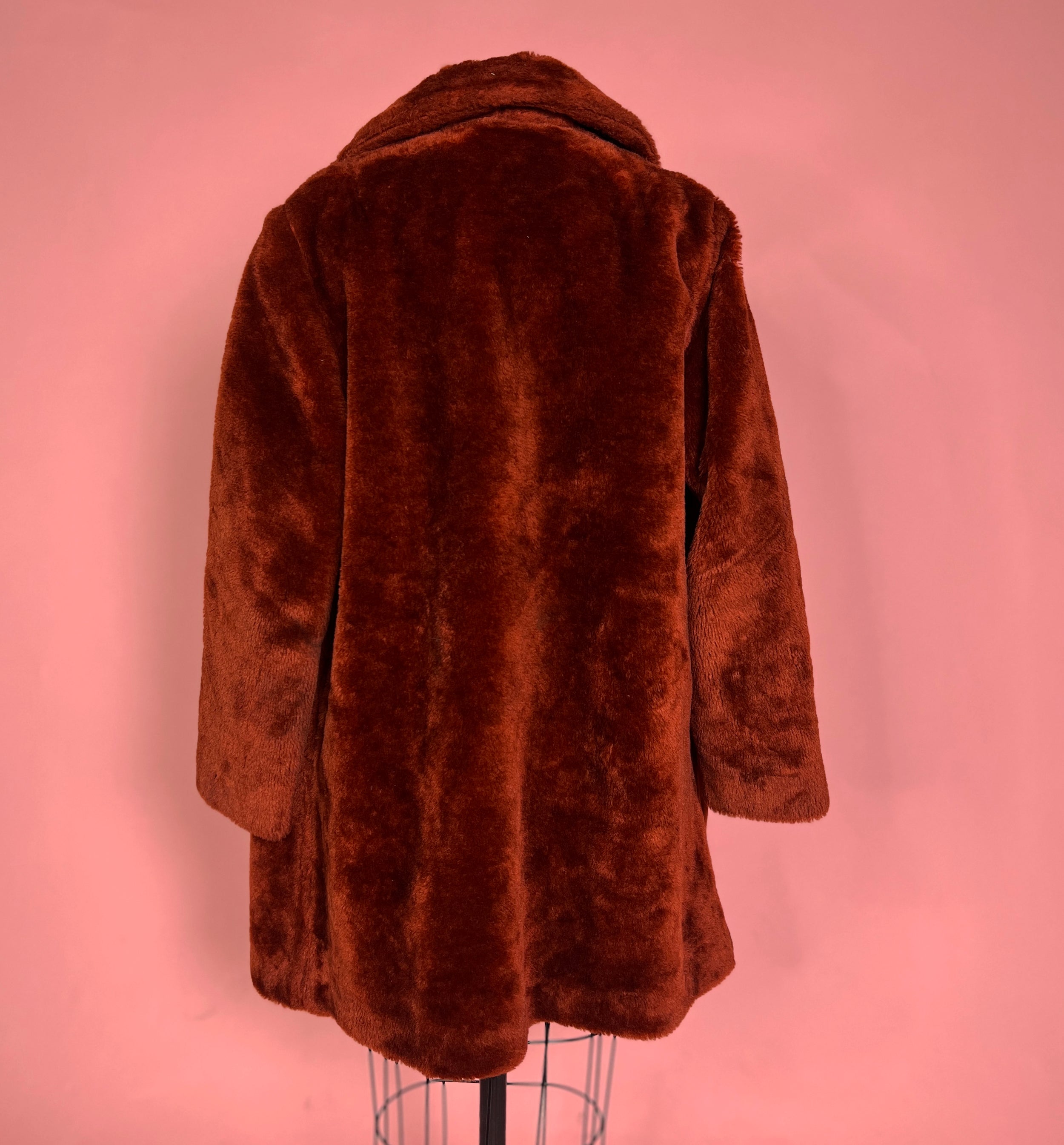 Vtg 1970s Sears Fashions Faux Fur Rust Orange Coat Size M