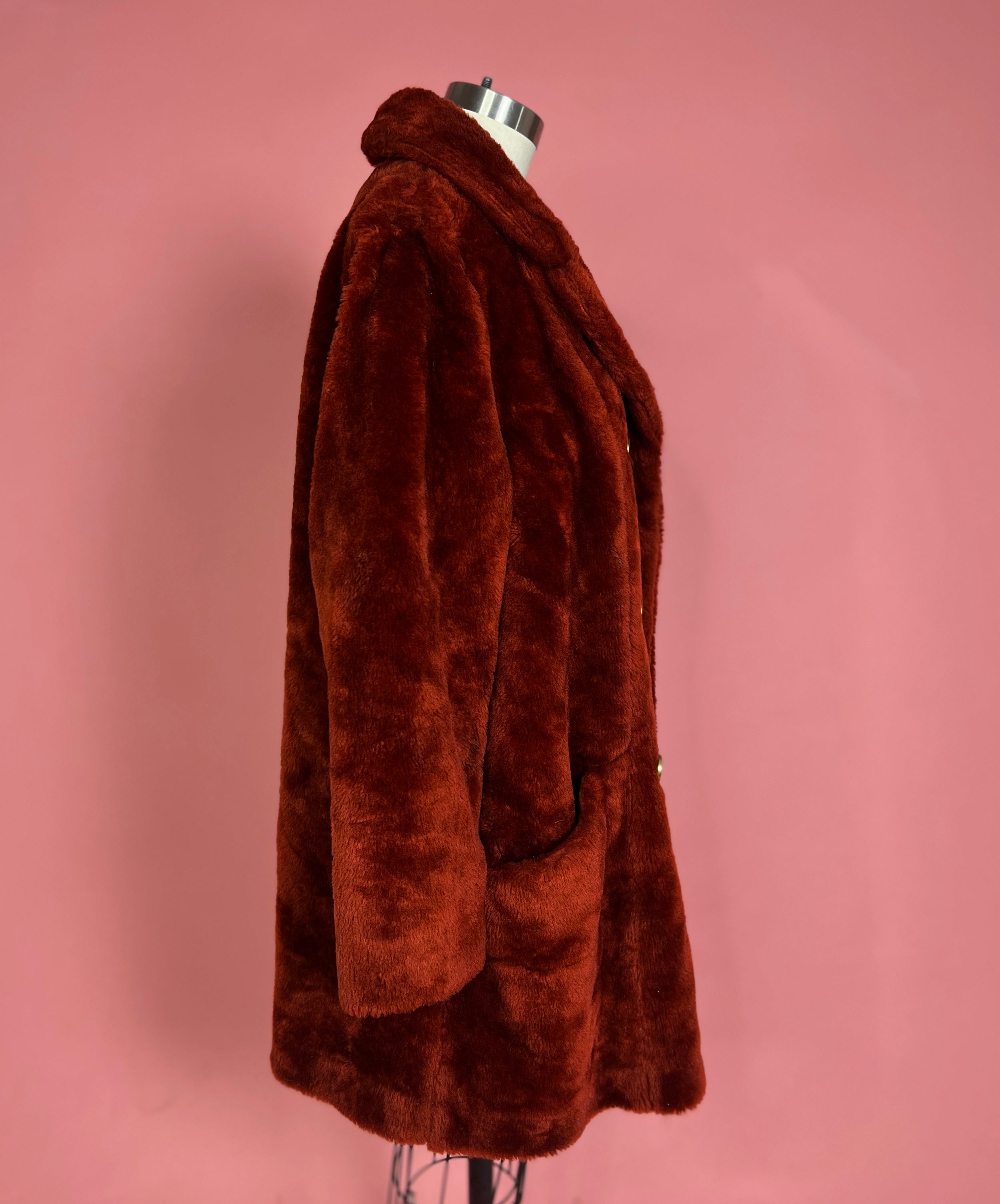 Vtg 1970s Sears Fashions Faux Fur Rust Orange Coat Size M