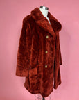 Vtg 1970s Sears Fashions Faux Fur Rust Orange Coat Size M