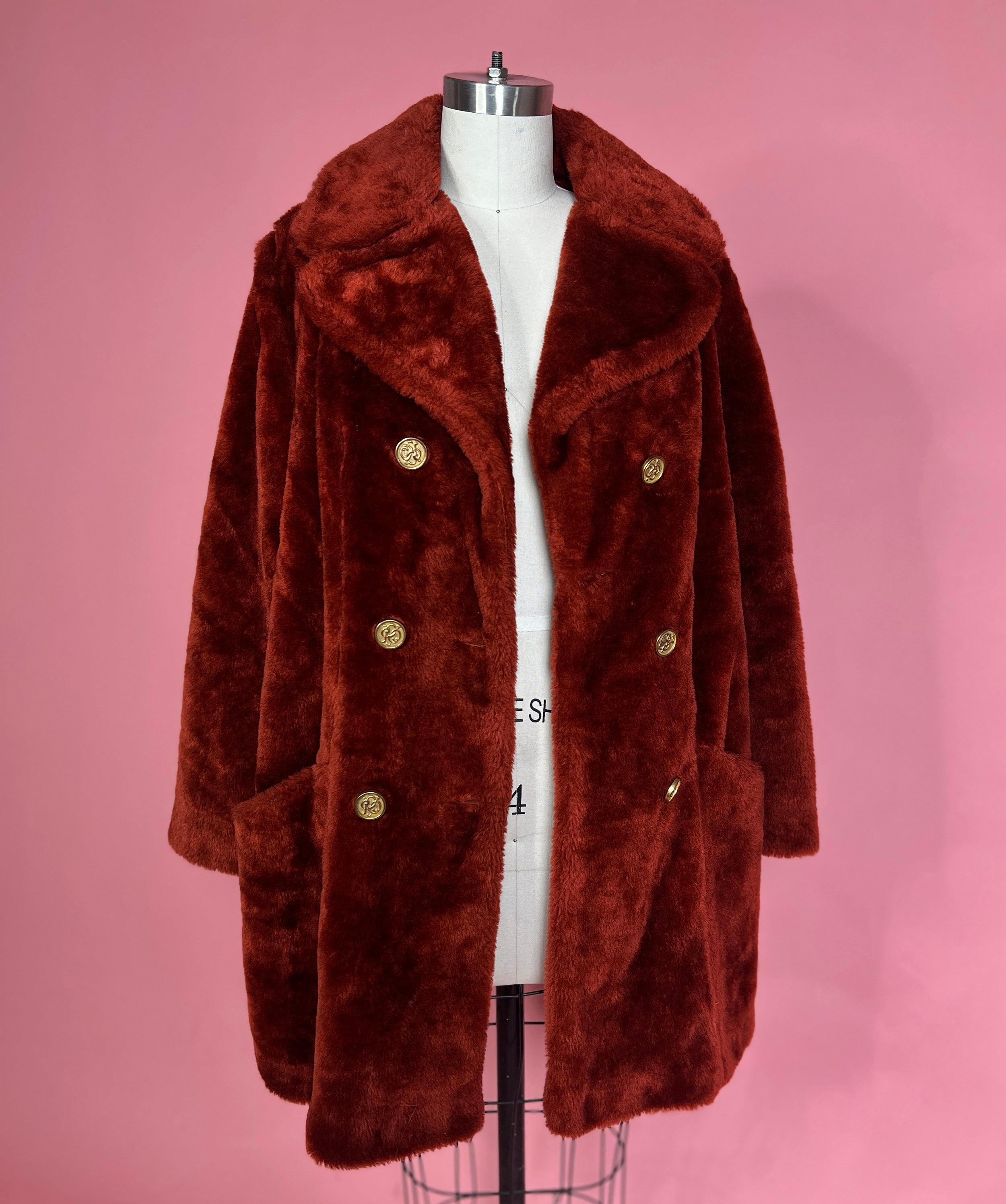 Vtg 1970s Sears Fashions Faux Fur Rust Orange Coat Size M