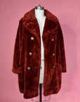 Vtg 1970s Sears Fashions Faux Fur Rust Orange Coat Size M