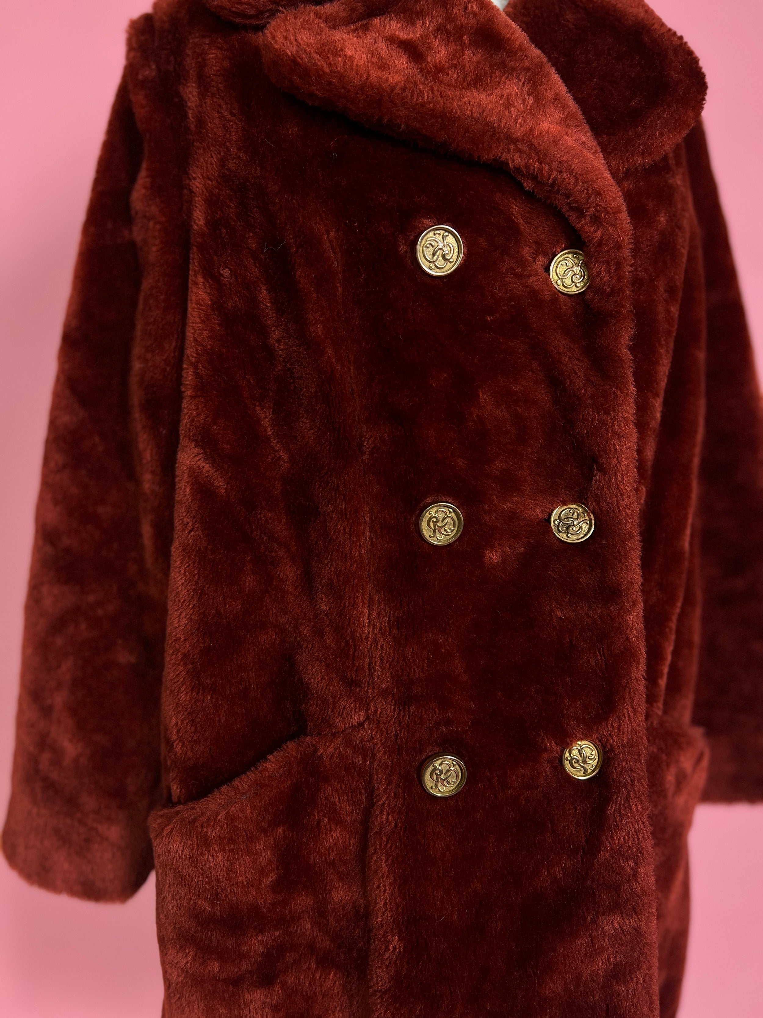 Vtg 1970s Sears Fashions Faux Fur Rust Orange Coat Size M