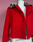 Vtg 1960s Custom Red Leopard Crop Jacket Size S