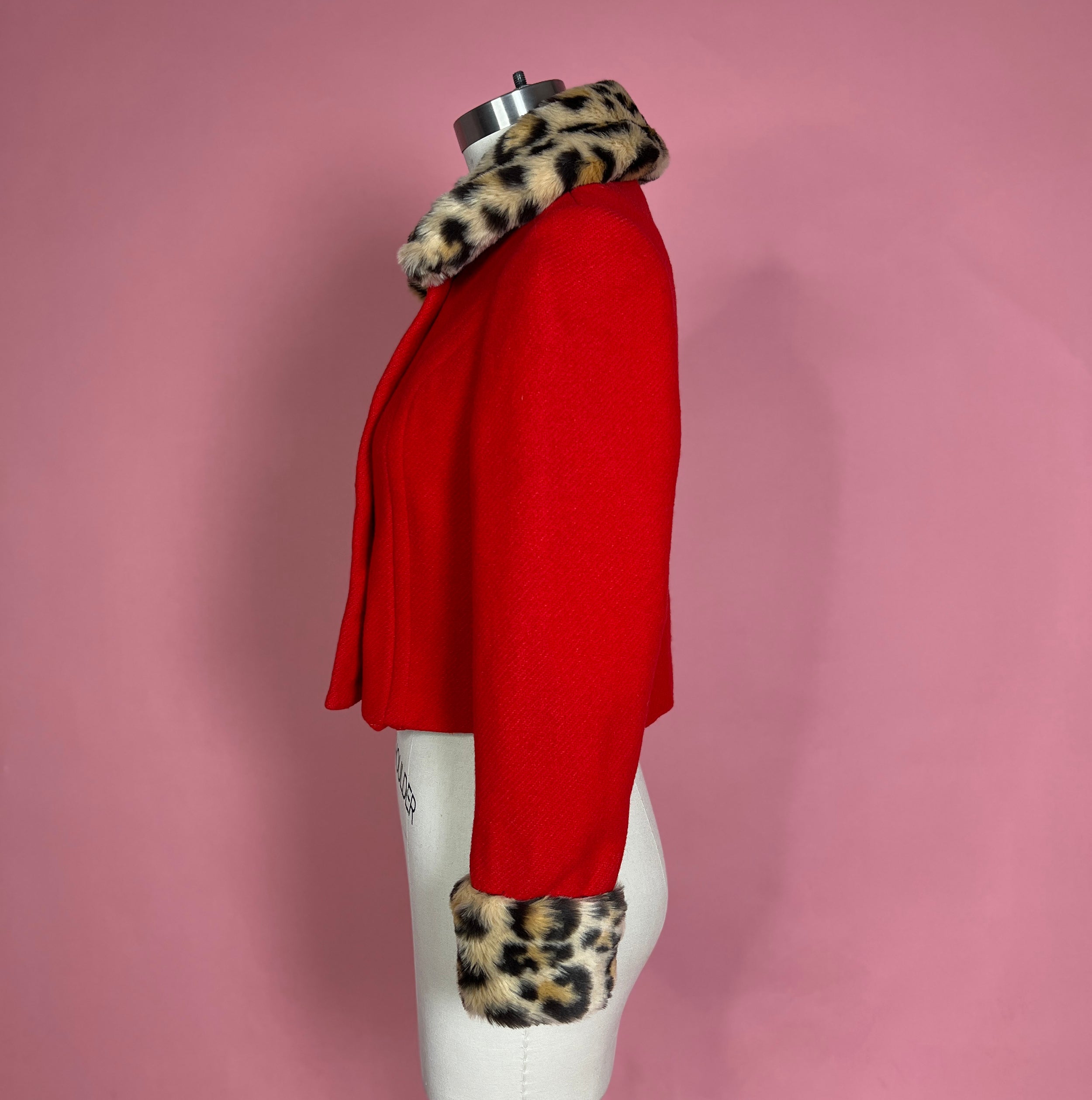 Vtg 1960s Custom Red Leopard Crop Jacket Size S