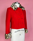 Vtg 1960s Custom Red Leopard Crop Jacket Size S