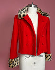 Vtg 1960s Custom Red Leopard Crop Jacket Size S