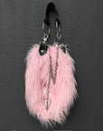 Faux Fur Chain Bag in Pink