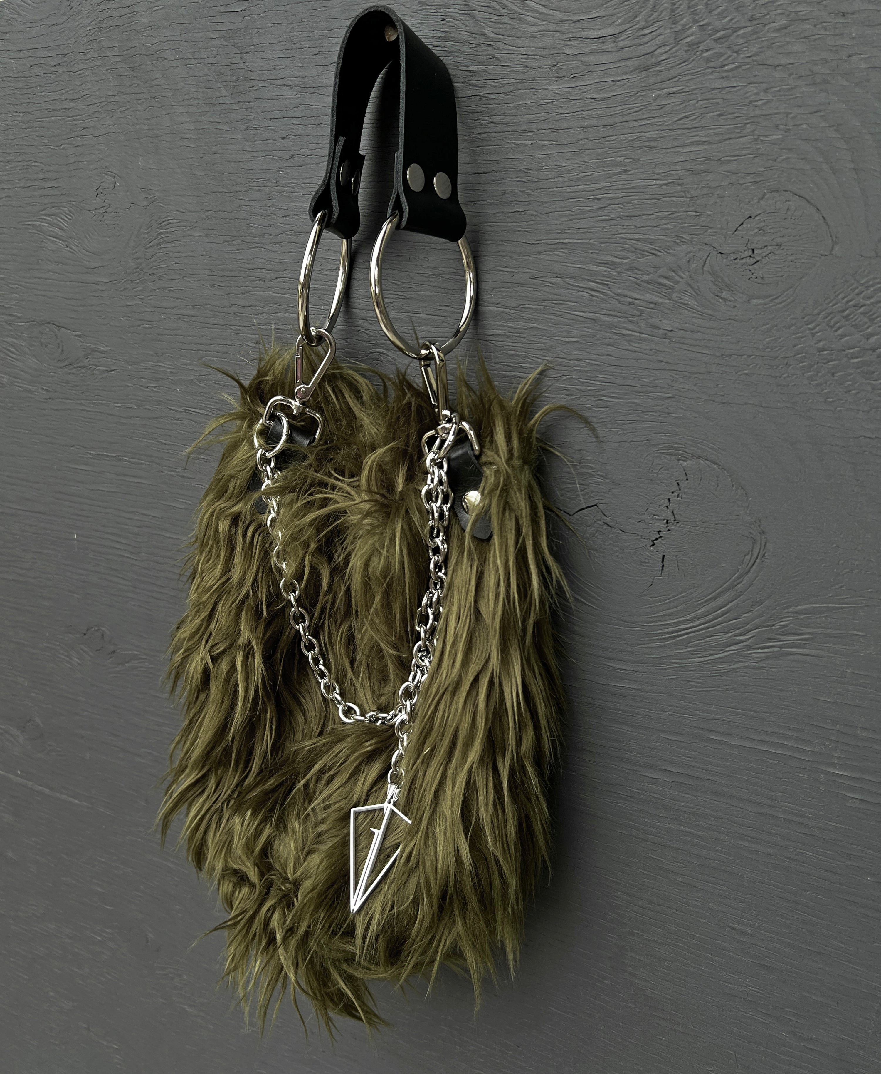 Faux Fur Chain Bag in Green