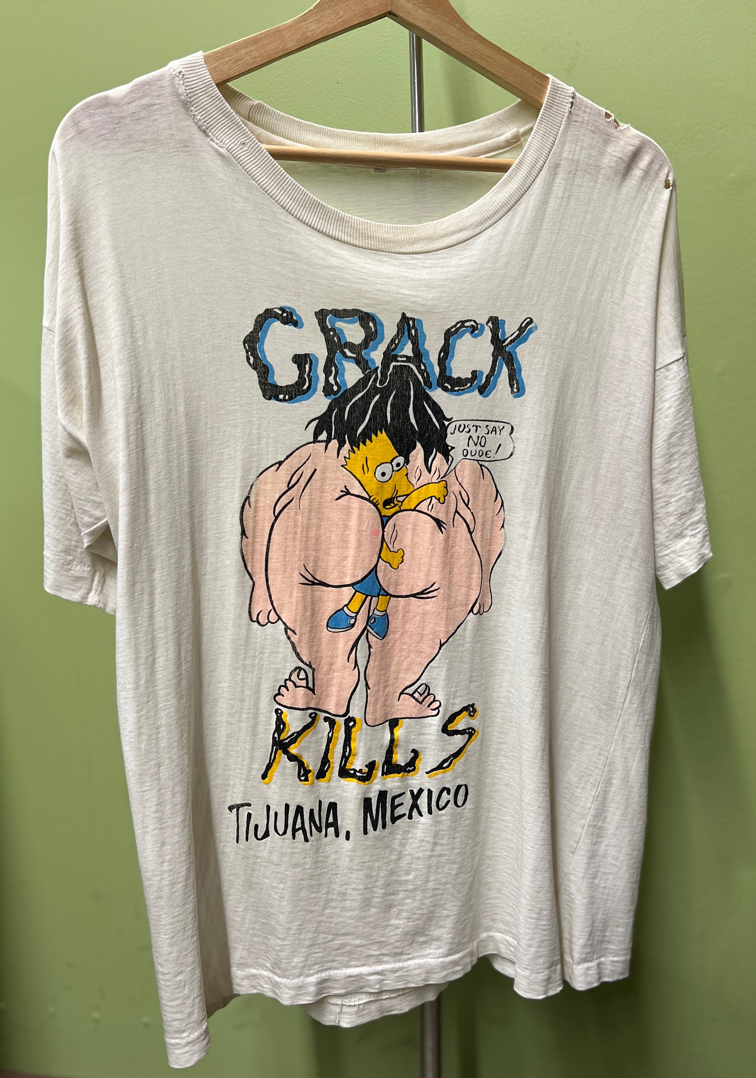 Vtg Paper Thin Bart Simpson Crack Kills Tee