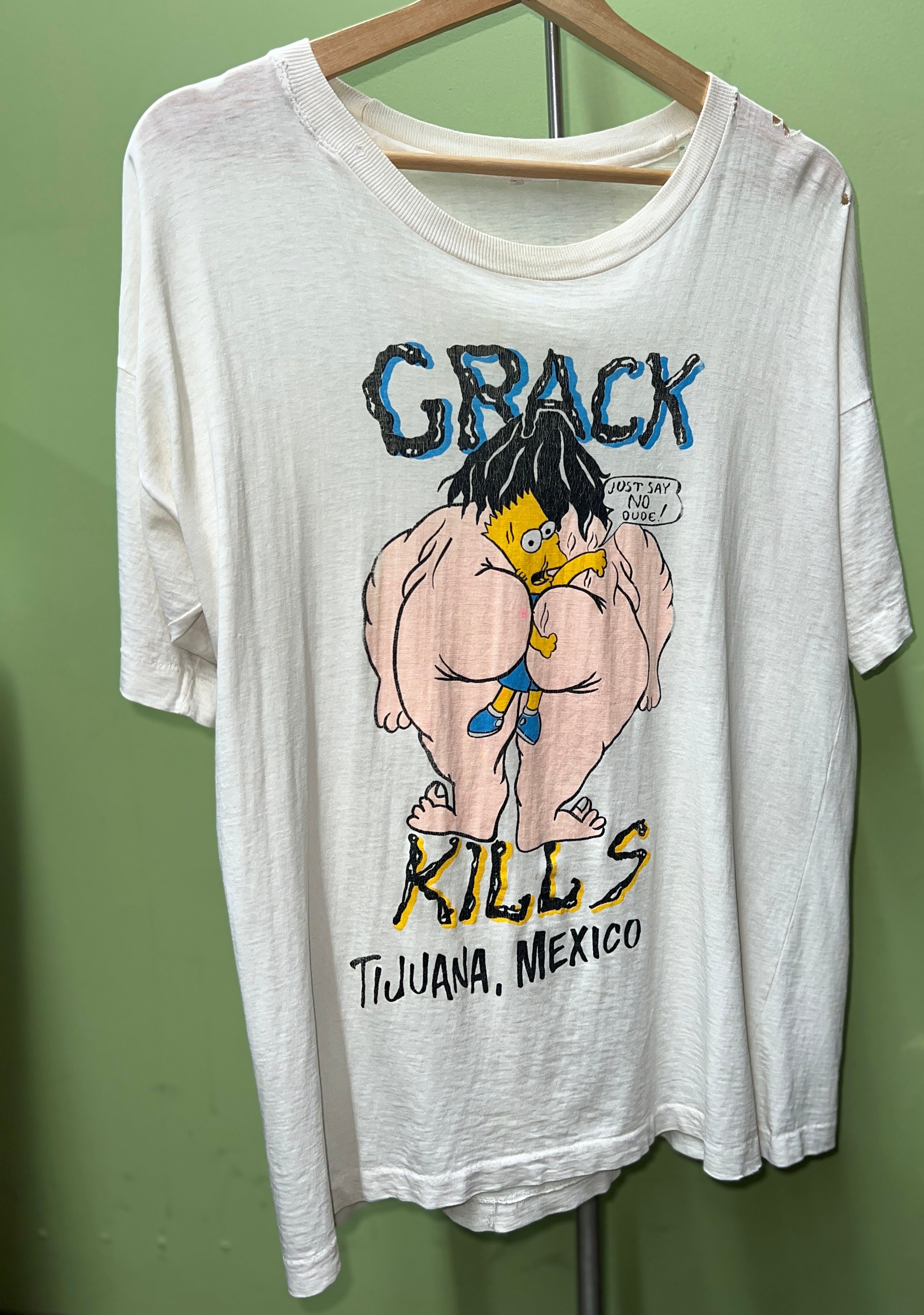 Vtg Paper Thin Bart Simpson Crack Kills Tee