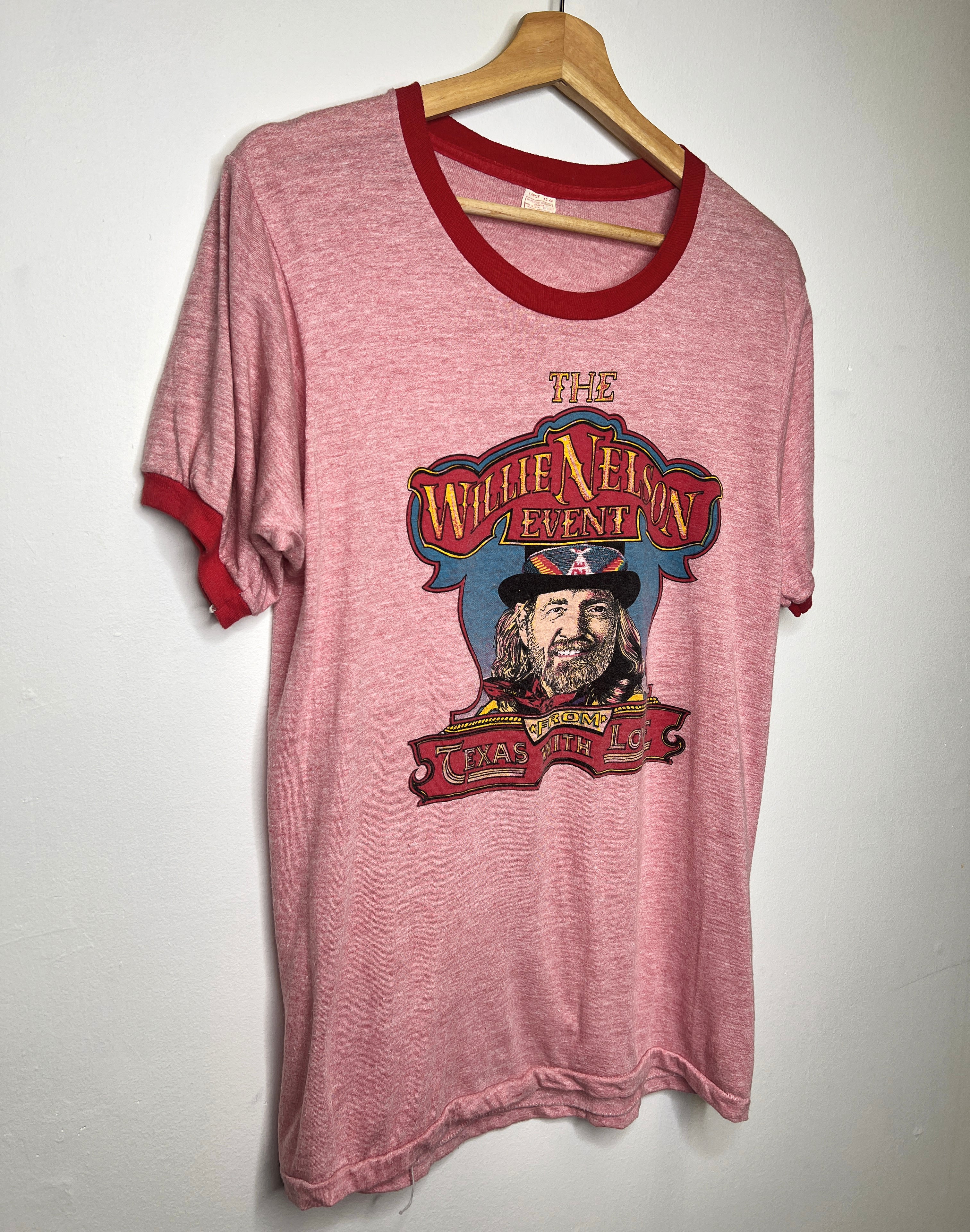 Vtg 70s Willie Nelson 50/50 Ringer Tee