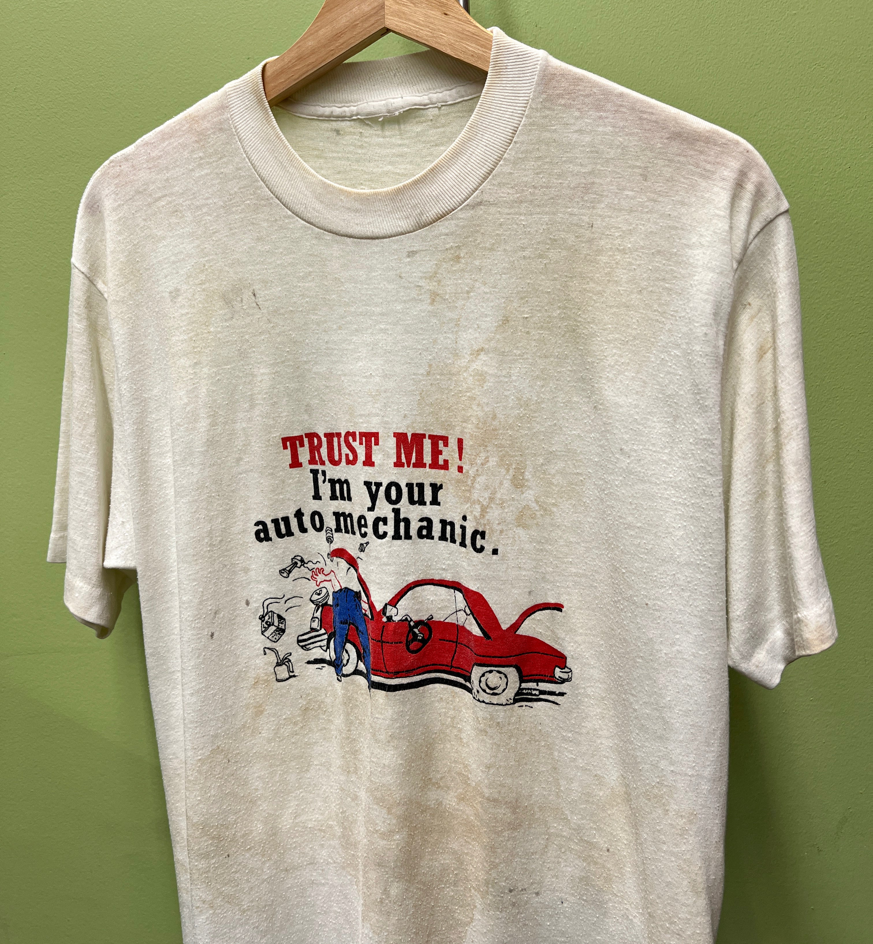 Vtg 80s Paper Thin Destroyed Auto Mechanic Tee