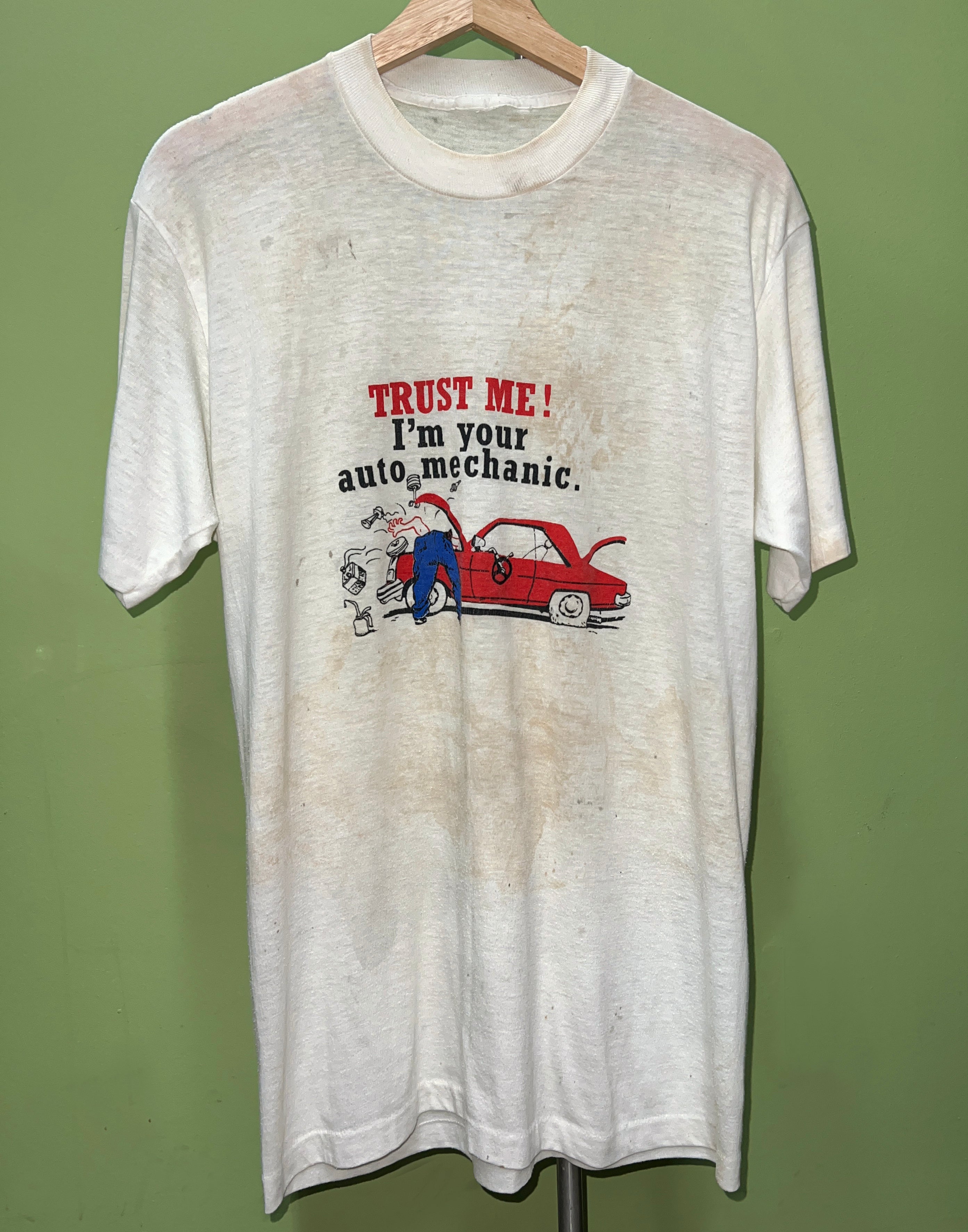 Vtg 80s Paper Thin Destroyed Auto Mechanic Tee