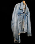 Vtg 1960s Woodstock Destroyed Denim Jacket W/ Astrology Back Patch